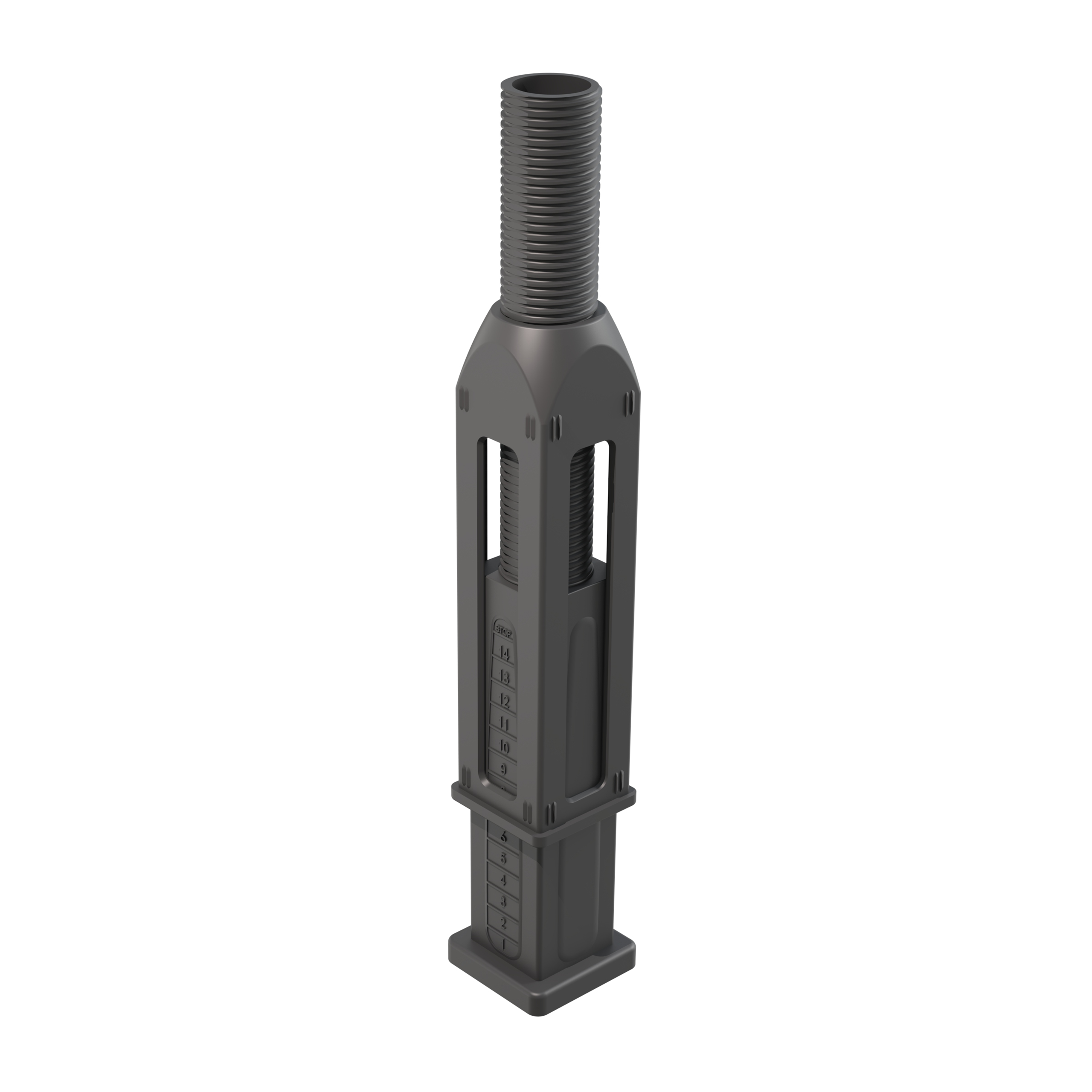 Nuestro nivelador para tubo cuadrado LGXY se inserta a presión y permite subir/bajar el elemento (Mesa), moviendo su base cuadrada. Sólo se mueve la parte del nivelador que se encuentra dentro del tubo. <br>
En la zona visible del cuerpo del nivelador aparecen numéricamente los distintos niveles de las alturas para poder realizar un ajuste o nivelación más preciso. <br>
Es compatible con nuestro tope amortiguador / antideslizante LYGG, el cual se fija a presión gracias a 4 posicionadores que hay en la base del nivelador.