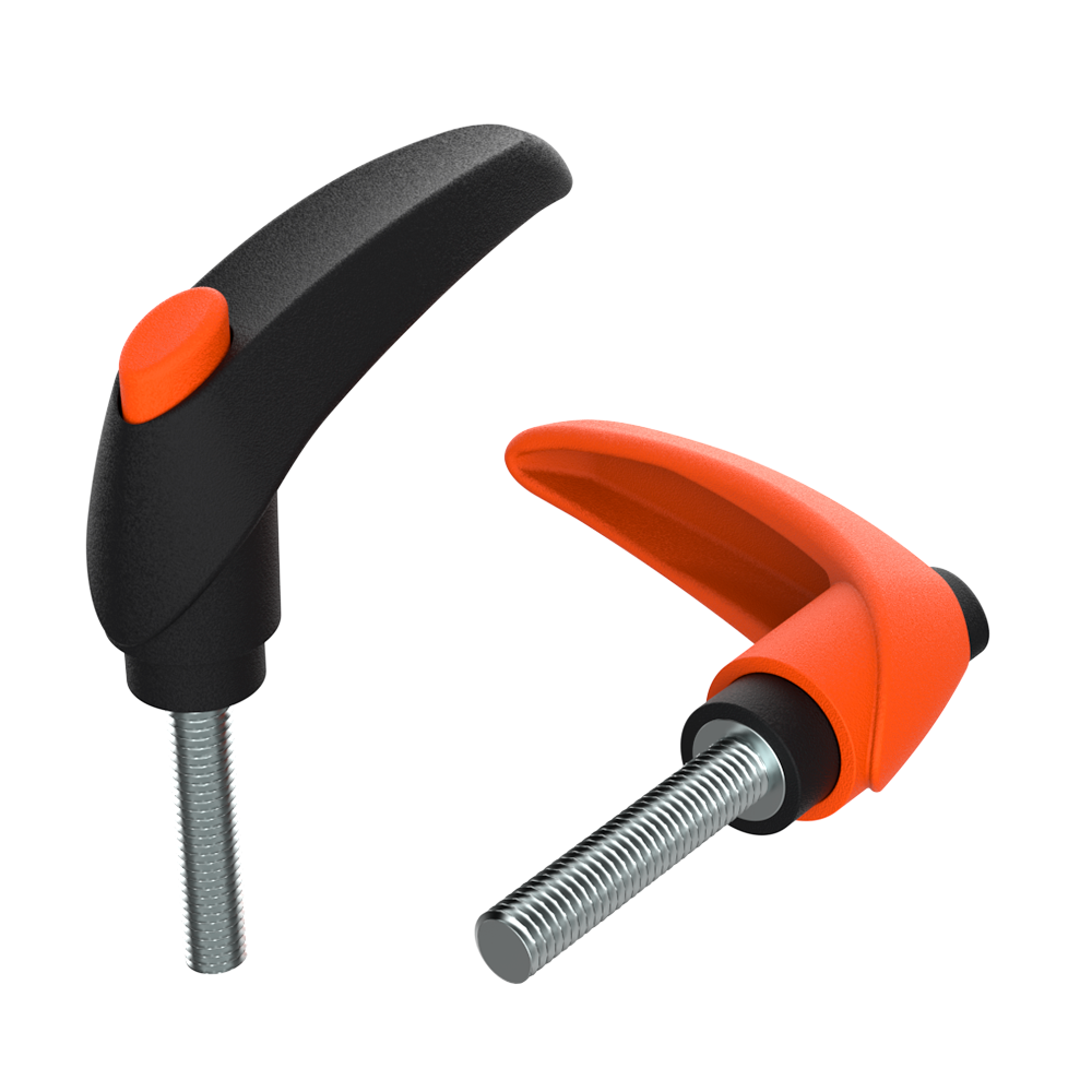 Nuestras manetas macho con tornillo y botón de desbloqueo rápido están también disponible con rosca hembra: LHKI.