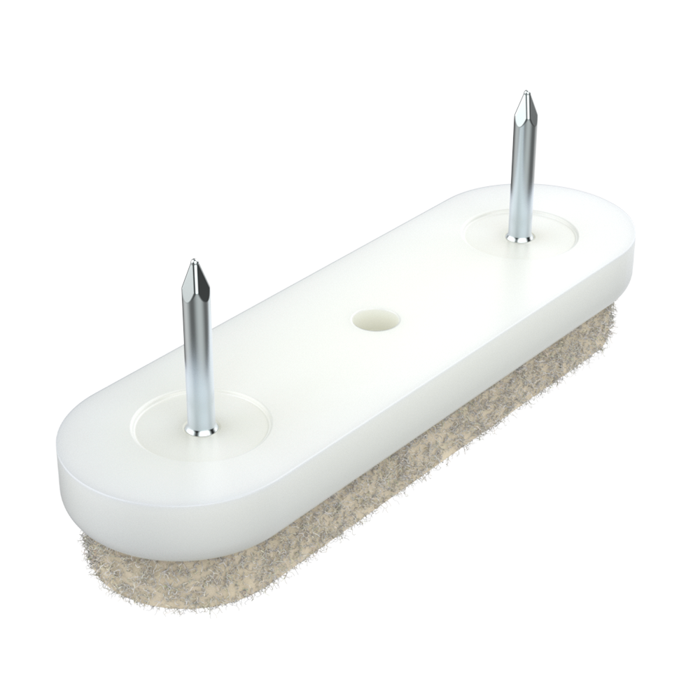 Nuestro tope ovalado LQSFA con clavo y fieltro es idóneo para aplicar en muebles y proteger las superficies más delicadas. El fieltro, fabricado con lana de primera calidad, absorbe el ruido producido por los movimientos, mientras que el cuerpo plástico es de poliestireno.<br>
<br> 
Fabricaciones de colores especiales se pueden realizar bajo demanda.