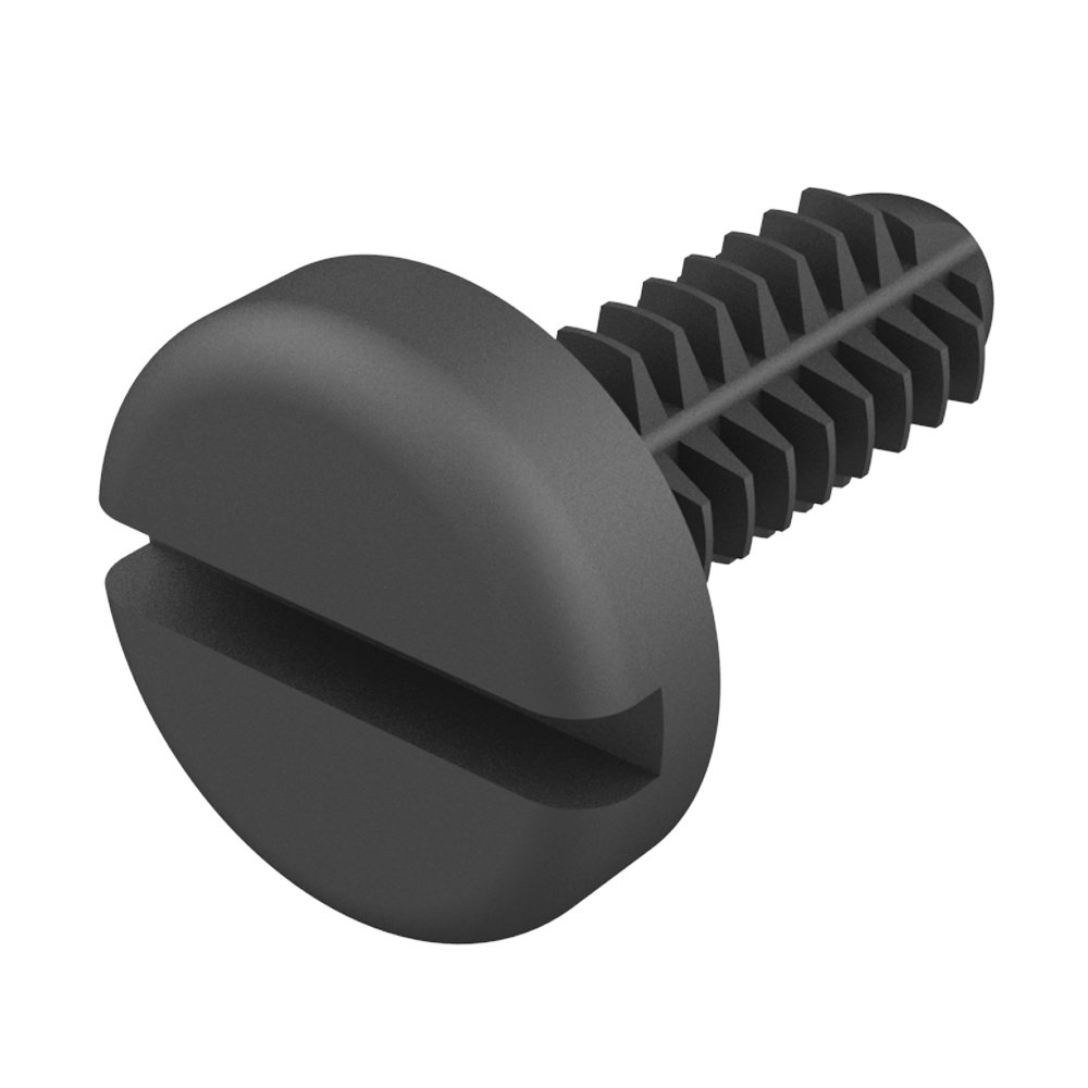 Su diseño aúna las ventajas de un clip y un tornillo. Se fija rápidamente a mano introduciéndolo en el agujero, y atornillándolo después si se requiere una sujeción más fuerte, con la posibilidad de desatornillarlo de nuevo.