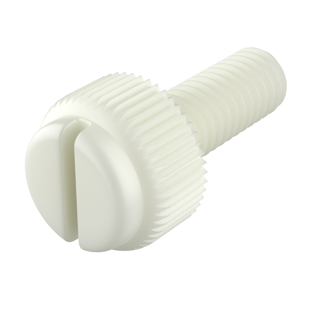 Nuestros tornillos con cabeza grafilada ranurada fabricados en <b>PA66</b>, ofrecen una excelente resistencia a productos químicos (ver ficha técnica), un alto nivel de rigidez dieléctrica, no se oxidan y previenen daños producidos por sobretensado.