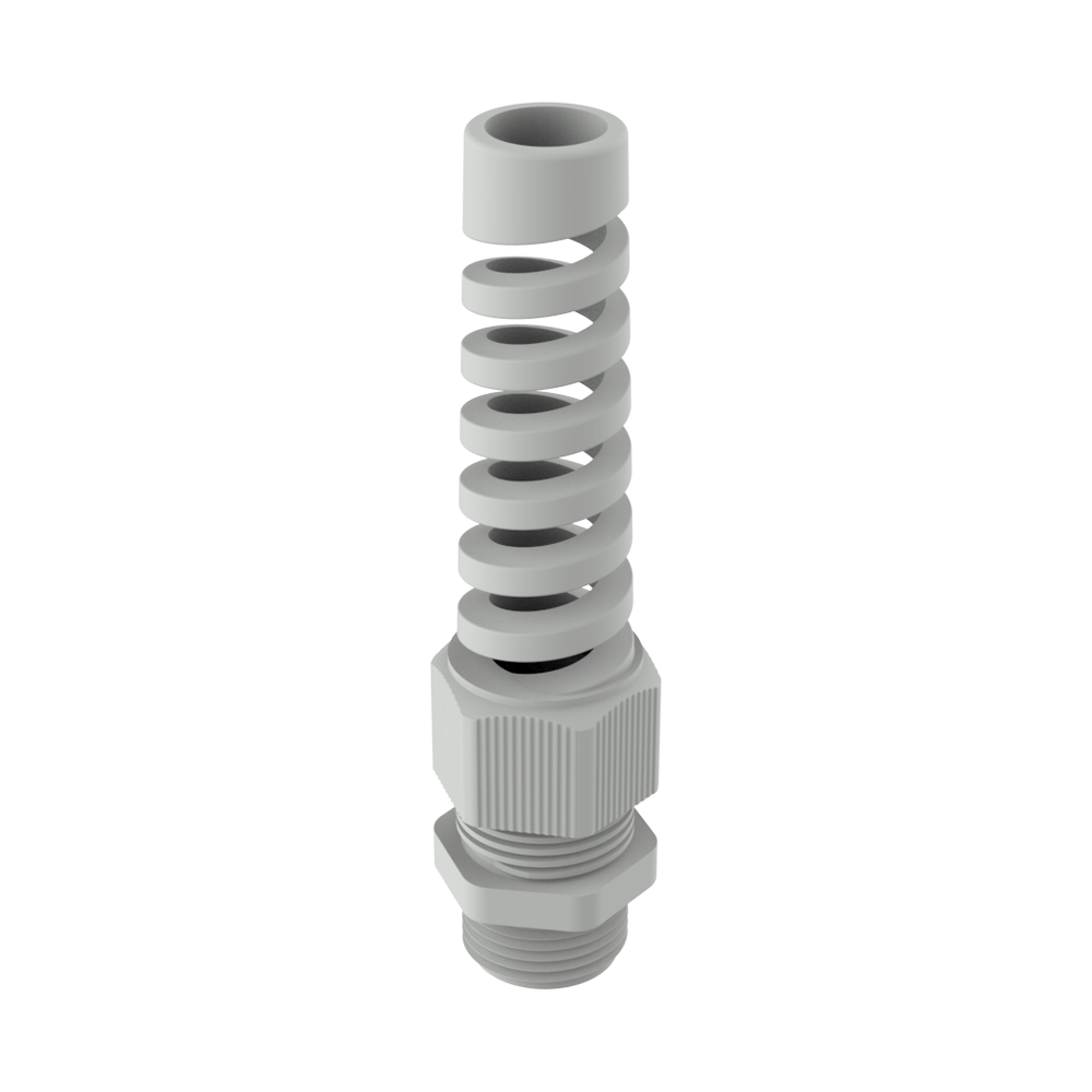 El prensaestopa flexible PRPRF, fabricado según DIN EN 62444/50262, permite que el cable se mueva libremente incluso de forma continua ofreciendo una excelente protección aún cuando existan vibraciones. Se fabrica el cuerpo en PA6 (nylon6) y su junta interna en CR (Caucho - Cloroprene). Cumple con protección IP66 e IP698 (hasta 5 bar) tipo 4X (UL 50E). Para un un sellado óptimo, recomendamos utilizar la contratuerca y la junta tórica de sección plana, que se venden por separado. Los tres colores son resistentes a los rayos UV (F1 según UL 746C). Bajo fabricación especial, podemos suministrar los colores RAL3020 (rojo), RAL9003 (blanco) y RAL5015 (azul), así como juntas de respuesto para cables multifilar o planos.
Normativas y Certificaciones: VDE (EN 62444), UL (UL 514B, CSA C22.2 Nr. 18.3-12 y 94.2-15), c-CSA-us (CSA C22.2), DNV GL (EN 62444). Es posible que algunas regulaciones no cubran todos los tamaños; por favor consulte en nuestra oficina de ventas.