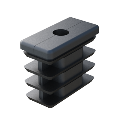 Nuestras conteras para tubos rectangulares tienen 2 cavidades para poder alojar un eje (por ejemplo una rueda). Las cavidades permiten introducir tuercas hexagonales. Suministramos la pieza sin tuercas, con una tuerca arriba, con una tuerca abajo, o con 2 tuercas.