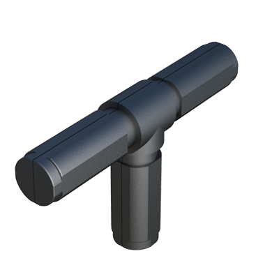 Conector en T diseñado para unir <b>3 tubos redondos</b>.

 Se suministra <b>con</b> o <b>sin alma de acero</b> (S) - conector de dos partes.

Permite construir estructuras sometidas a <b>cargas estáticas bajas - medias</b> o <b>altas</b> - según incorpore o no el núcleo de acero y con una correcta distribución de los pesos.

En caso de querer reforzar el conector mediante pasadores y tornillería, se debe evitar perforar el núcleo de acero para prevenir la corrosión por contacto.

El <b>Nylon</b> (PA6) utilizado es de alta resistencia y se caracteriza por una vida útil muy larga y gran resistencia al envejecimiento. <br>

Para otras especificaciones del producto - que no se reflejen en el programa estándar - contacte con nuestra oficina comercial.