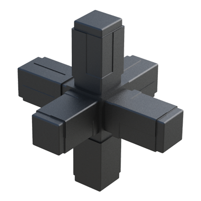 El conector en B - fabricado en <b>Nylon</b> (PA6) de alta resistencia - permite ensamblar <b>6 tubos cuadrados</b> y se suministra sin alma de acero (S) - conector de una sola pieza.

Se utiliza para la construcción de bastidores sometidos a <b>cargas estáticas bajas - medias</b> (con una correcta construcción y distribución de pesos). <br>

Para otras especificaciones del producto - que no se reflejen en el programa estándar - contacte con nuestra oficina comercial.