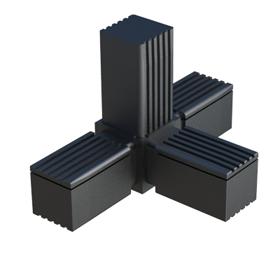 Conector en C - de <b>Nylon</b> (PA6) de alta resistencia - diseñado para conectar <b>4 tubos cuadrados</b>.

Se suministra <b>con</b> o <b>sin alma de acero</b> (S) - conector de dos piezas. 

Permite construir bastidores sometidos a <b>cargas estáticas bajas - medias</b> o <b>altas</b> - según referencia y con una correcta construcción y distribución de pesos.

Si se quiere reforzar el conector por medio de remaches, pasadores, etc., y para evitar el efecto de la corrosión por contacto, se debe evitar perforar el núcleo de acero. <br>

Si la medida o cualquier otra especificación del producto no se encuentra dentro de nuestro programa estándar, contacte con nuestra oficina comercial.