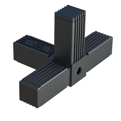 Nuestro conector en C ha sido diseñado para conectar <b>4 tubos cuadrados</b> y se suministra <b>con</b> o <b>sin alma de acero</b> (S), o <b>de acero zincado</b> (ZCS) - conector de dos partes.

Está fabricado en <b>Nylon</b> (PA6) de alta resistencia y se emplea para la construcción de bastidores que vayan a estar sometidos a <b>cargas estáticas bajas - medias</b> o <b>altas</b> - según incorpore o no el núcleo de acero.

La rosca <b>M8</b> o <b>M10</b> - según referencia - permite adaptar un pie nivelador o una rueda, y conformar la base del bastidor.

Si se quiere añadir un refuerzo extra - por medio de remaches o pasadores - se debe evitar perforar el núcleo de acero para prevenir la corrosión por contacto. <br>

Para otras especificaciones del producto - que no se reflejen en el programa estándar - contacte con nuestra oficina comercial.