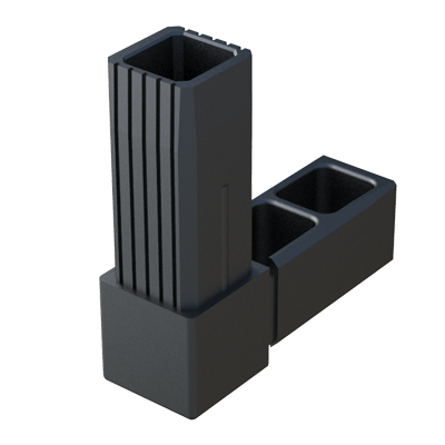 Conector en L diseñado para conectar <b>2 tubos cuadrados</b> de forma perpendicular.
Se suministra sin alma de acero (S) - conector de una sola pieza - y se emplea para bastidores con <b>cargas estáticas bajas - medias</b>, teniendo en cuenta una correcta construcción de la estructura y una adecuada distribución de los pesos.
Está fabricado en <b>Nylon</b> (PA6) de alta resistencia, por lo que tiene un gran comportamiento frente al envejecimiento. <br>
Consulte a nuestra oficina comercial si la medida o cualquier otra especificación del producto no se encuentra dentro de nuestro programa estándar.