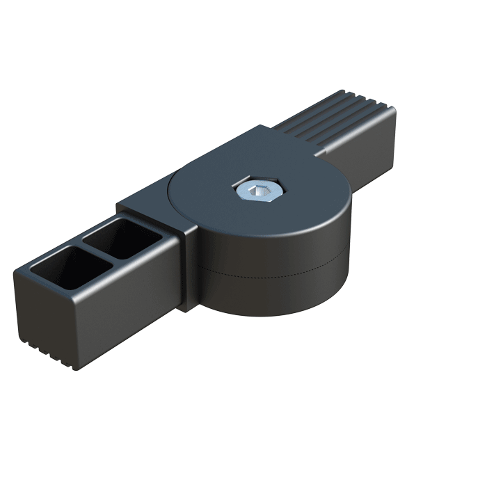 El conector <b>articulado</b> THCLP ha sido diseñado para conectar <b>2 tubos cuadrados</b>.
El <b>rango de articulación</b>, así como el tipo de rotación y bloqueo, varían entre cada referencia y se pueden consultar en la <b>columna 'Ángulo'</b>. <br>
El <b>Nylon</b> (PA6) utilizado es de alta resistencia y se caracteriza por una vida útil muy larga y gran resistencia al envejecimiento. Según referencia, disponen de un <b>refuerzo de fibra de vidrio</b> el cual otorga una mayor rigidez y estabilidad dimensional y térmica. 

<br><br> * <i><b>Tipo 1</b></i>: Movimento de rotación libre. <br> * <i><b>Tipo 2</b></i>: Movimento de rotación con dentado interior de 15º. <br> * <i><b>Tipo 3</b></i>: Movimento de rotación con bloqueador interior en las posiciones de 0º, 90º, 180º. <br> * <i><b>Tipo 4</b></i>: Movimento de rotación con un tope bloqueador a los 180º. <br><br>

Consulte a nuestra oficina comercial si la medida o cualquier otra especificación del producto no se encuentra dentro de nuestro programa estándar.<br>