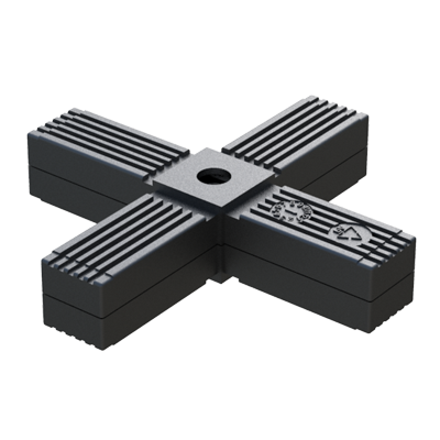 Nuestro conector en X ha sido diseñado para conectar <b>4 tubos cuadrados</b> y se suministra <b>con alma de acero</b> (S) - conector de dos partes. 

Está fabricado en <b>Nylon </b> (PA6) de alta resistencia y se emplea para construir bastidores que vayan a estar sometidos a <b>cargas estáticas bajas - medias</b> o <b>altas</b> - según referencia (con una correcta construcción y distribución de pesos).

Tiene una rosca <b>M10</b> para adaptar un pie nivelador o una rueda y conformar la base del bastidor.

De querer reforzar el conector mediante pasadores y tornillería, se debe evitar perforar el núcleo de acero para prevenir la corrosión por contacto. <br>

Póngase en contacto con nuestra oficina comercial si la media o cualquier otra especificación del producto no se encuentra dentro de del programa estándar.
