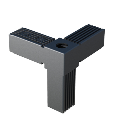 Conector en Y diseñado para ensamblar <b>3 tubos cuadrados</b>.
 
Se suministra <b>con alma de acero</b> (S) o <b>de acero zincado</b> (ZCS) - conector de dos piezas. 

Permite conformar bastidores con <b>cargas estáticas bajas - medias</b> o <b>altas</b> - según referencia y tras asegurar que la construcción es correcta y los pesos están distribuidos adecuadamente.

Está fabricado en <b>Nylon</b> (PA6) de alta resistencia y tiene una rosca <b>M8</b> o <b>M10</b> - según referencia - para adaptar un pie nivelador o una rueda, y conformar la base del bastidor. <br>

Para otras especificaciones del producto - que no se reflejen en el programa estándar - contacte con nuestra oficina comercial.